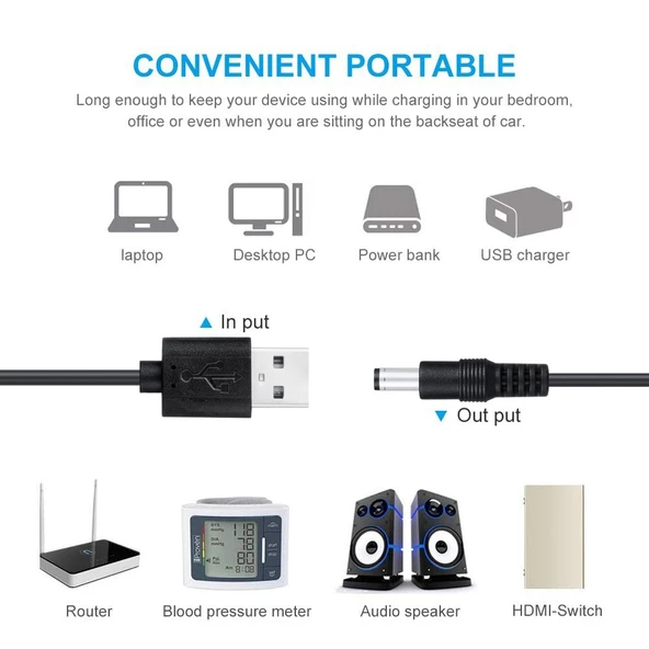 8in1 DC Güç Kablosu USB Çok Fonksiyonlu Değiştirilebilir Fiş Siyah - 7