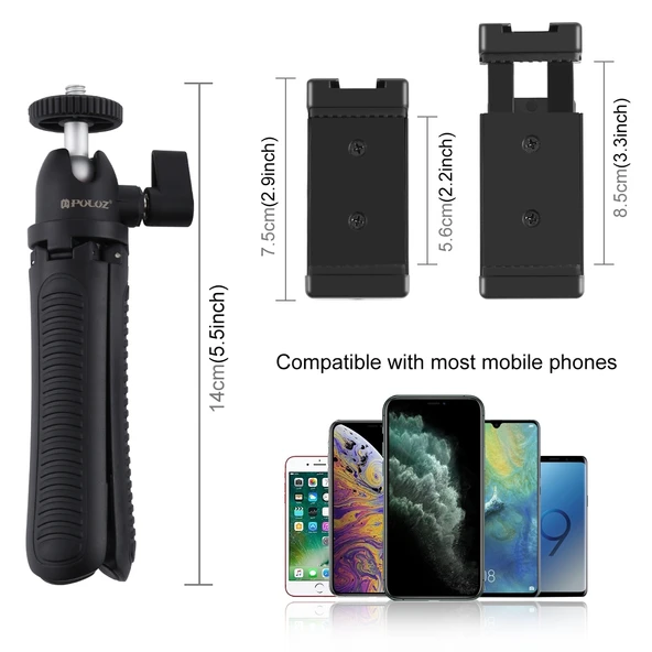 PULUZ Siyah Selfie Çubuğu Tripod Aparatlı Telefon Tutucu Uzun Vida - 4