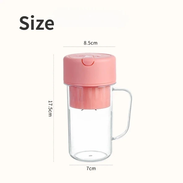 420ml Pembe USB Şarjlı 6 Bıçaklı Pipetli Taşınabilir Meyve Sıkacağı Smoothie Makinesi - 9