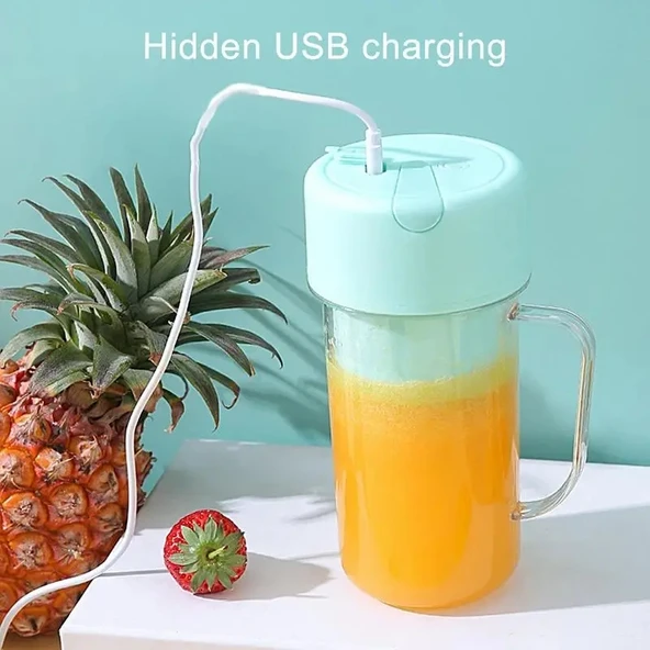 420ml Pembe USB Şarjlı 6 Bıçaklı Pipetli Taşınabilir Meyve Sıkacağı Smoothie Makinesi - 4