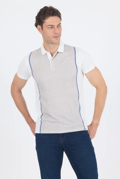 Kısa Kol Baskılı Jakarlı Polo Yaka Cepsiz Slim Fit Tişört 1011250122 - Resim 3