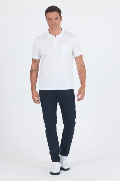 Kısa Kol Düz Suprem Polo Yaka Cepli %100 Pamuk Comfort Fit Tişört 1011250189 - Resim 2