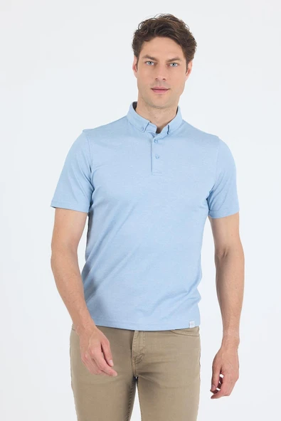 Açık Mavi Kısa Kol Düz Suprem Polo Yaka Cepsiz Pamuklu Casual Slim Fit Tişört 1011250160_603 ürün görseli