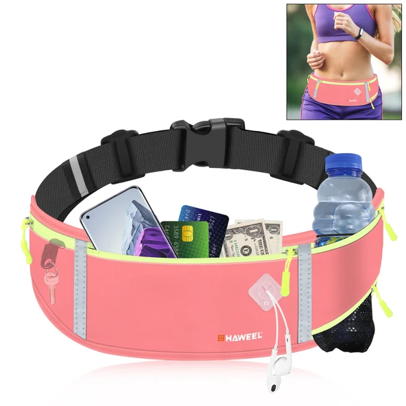 HAWEEL Koşu Bel Çantası Su Geçirmez Pembe Spor Bel Telefon Cebi