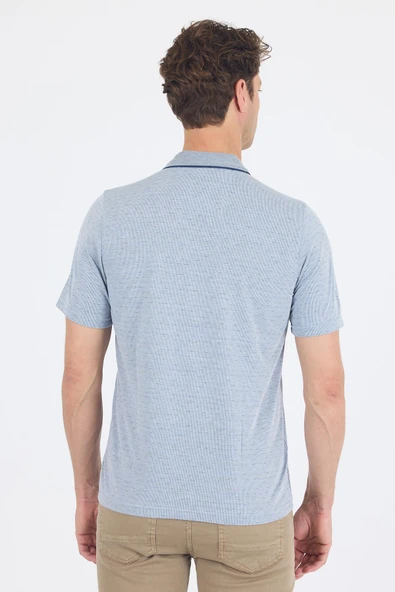 Koyu Lacivert Kısa Kol Polo Yaka Cepli Classic Standart Beden Tişört 1011250172 - Resim 5