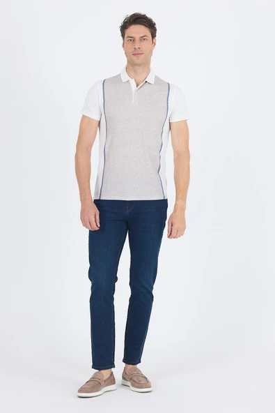 Kısa Kol Baskılı Jakarlı Polo Yaka Cepsiz Slim Fit Tişört 1011250122 - Resim 2