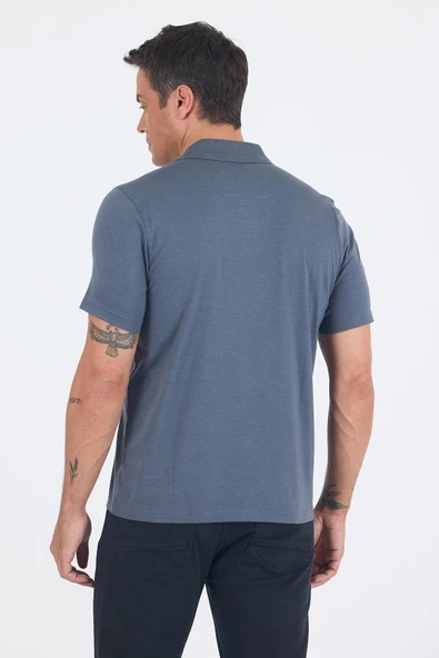 Füme Kısa Kol Polo Yaka Cepli Classic Standart Beden Tişört 1011250173 - Resim 5