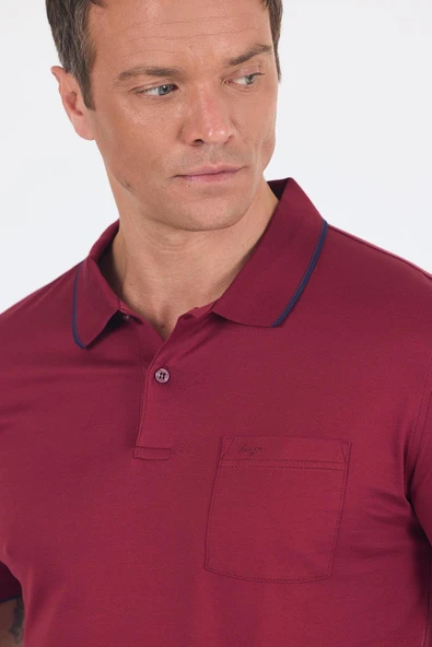 Kısa Kol Düz Suprem Polo Yaka Cepli %100 Pamuk Comfort Fit Tişört 1011250189 - Resim 4