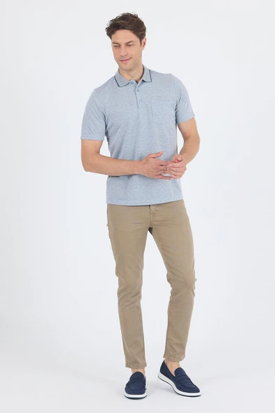 Koyu Lacivert Kısa Kol Polo Yaka Cepli Classic Standart Beden Tişört 1011250172 - Resim 2