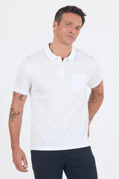 Kısa Kol Düz Suprem Polo Yaka Cepli %100 Pamuk Comfort Fit Tişört 1011250189 ürün görseli 1