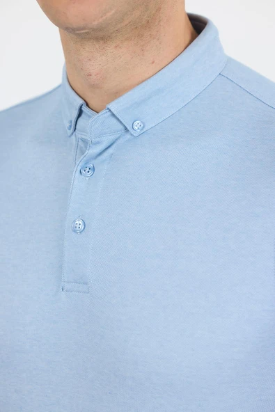 Açık Mavi Kısa Kol Düz Suprem Polo Yaka Cepsiz Pamuklu Casual Slim Fit Tişört 1011250160_603 - Resim 4