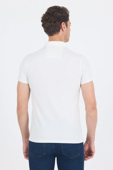 Kısa Kol Baskılı Jakarlı Polo Yaka Cepsiz Slim Fit Tişört 1011250122 - Resim 5