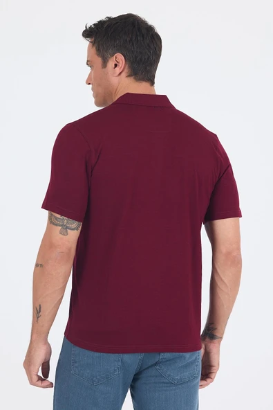 Bordo Kısa Kol Polo Yaka Cepli Classic Standart Beden Tişört 1011250173 - Resim 5