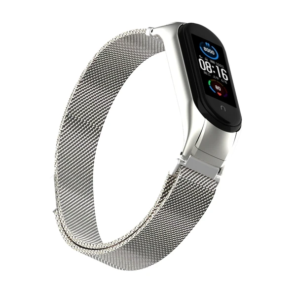 Xiaomi Mi Band 5 Milano Manyetik Paslanmaz Çelik Saat Kayışı Gri - 6