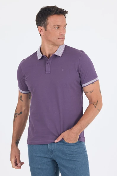 Mor Polo Yaka Kısa Kol Cepsiz Slim Fit :%100 Pamuk Tişört 1011250182