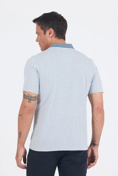 Gri Kısa Kol Polo Yaka Cepli Classic Standart Beden Tişört 1011250171 - Resim 5