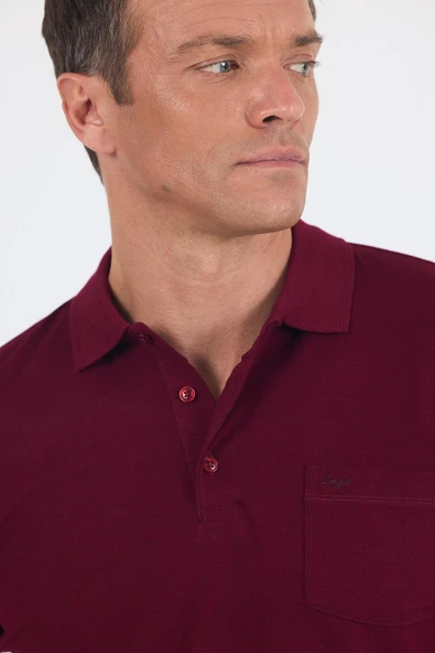 Bordo Kısa Kol Polo Yaka Cepli Classic Standart Beden Tişört 1011250173 - Resim 4