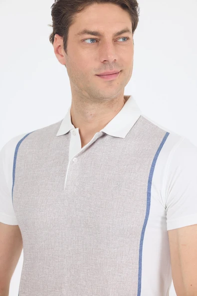 Kısa Kol Baskılı Jakarlı Polo Yaka Cepsiz Slim Fit Tişört 1011250122 - Resim 4