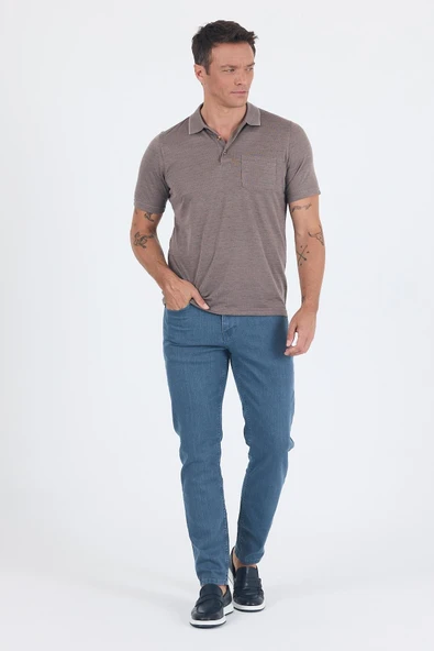 Koyu Kahverengi Kısa Kol Polo Yaka Cepli Classic Standart Beden Tişört 1011250172 - Resim 2