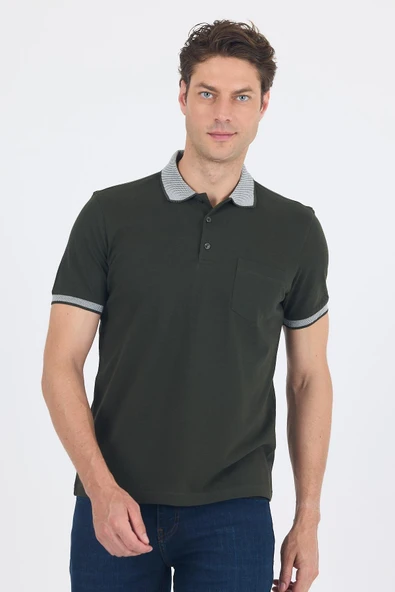 Koyu Haki Polo Yaka Kısa Kol Cepli Comfort Fit :%100 Pamuk Tişört 1011250181 ürün görseli