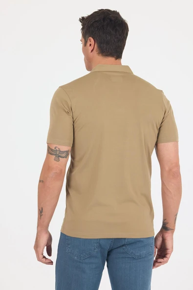 Koyu Vizon Kısa Kol Düz Suprem Polo Yaka Cepsiz Esnek Casual Slim Fit Tişört 1011250161_405 - Resim 7