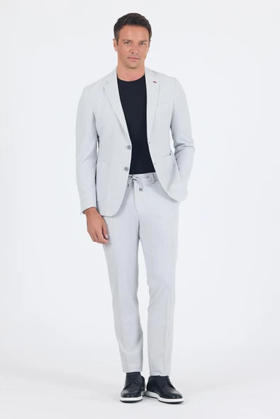 Gri Gofreli Mono Yaka Esnek 6 Drop Slim Fit Classic Takım Elbise 1001250117 ürün görseli 1