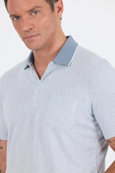 Gri Kısa Kol Polo Yaka Cepli Classic Standart Beden Tişört 1011250171 - Resim 4