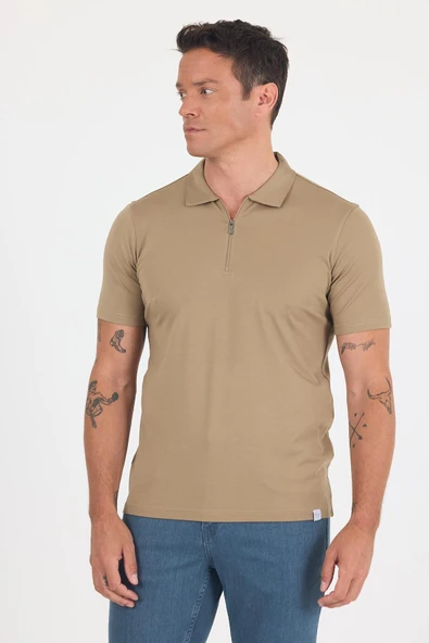 Koyu Vizon Kısa Kol Düz Suprem Polo Yaka Cepsiz Esnek Casual Slim Fit Tişört 1011250161_405 - Resim 2