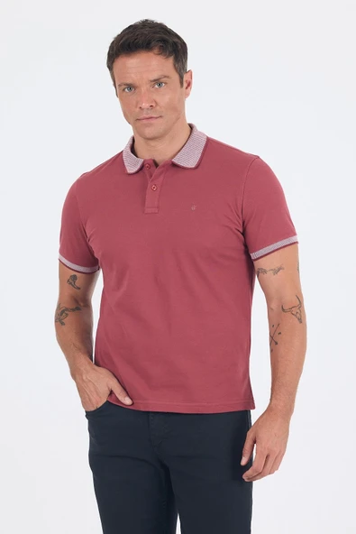 Gül Kurusu Polo Yaka Kısa Kol Cepsiz Slim Fit :%100 Pamuk Tişört 1011250182 ürün görseli