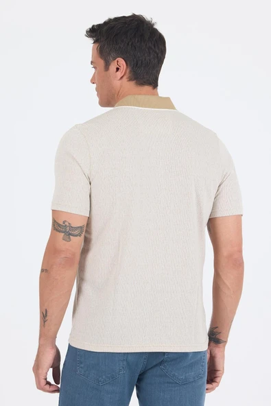 Bej Kısa Kol Polo Yaka Cepli Classic Standart Beden Tişört 1011250171 - Resim 5