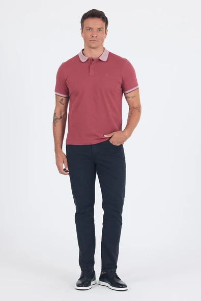 Gül Kurusu Polo Yaka Kısa Kol Cepsiz Slim Fit :%100 Pamuk Tişört 1011250182 - Resim 2