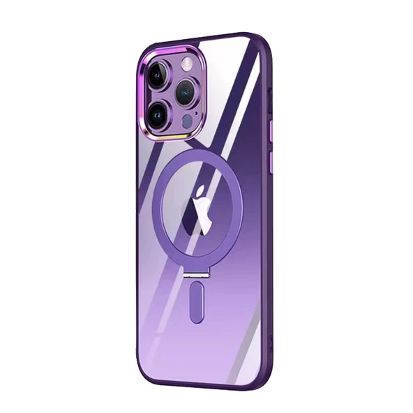 İPhone 13 Pro Uyumlu Mor Magne Standlı Kapak ürün görseli 1