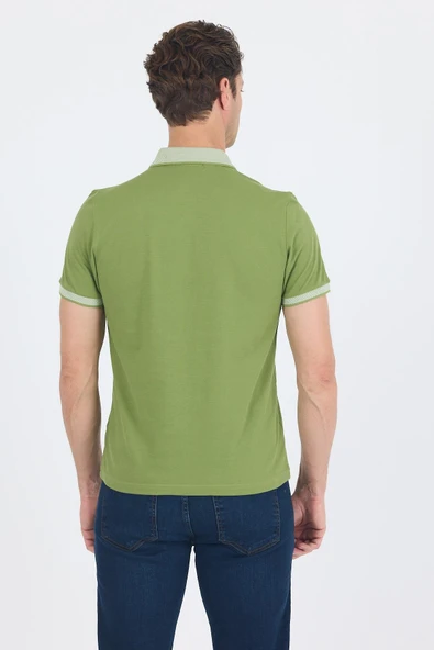 Fıstık Yeşili Polo Yaka Kısa Kol Cepsiz Slim Fit :%100 Pamuk Tişört 1011250182 - Resim 5
