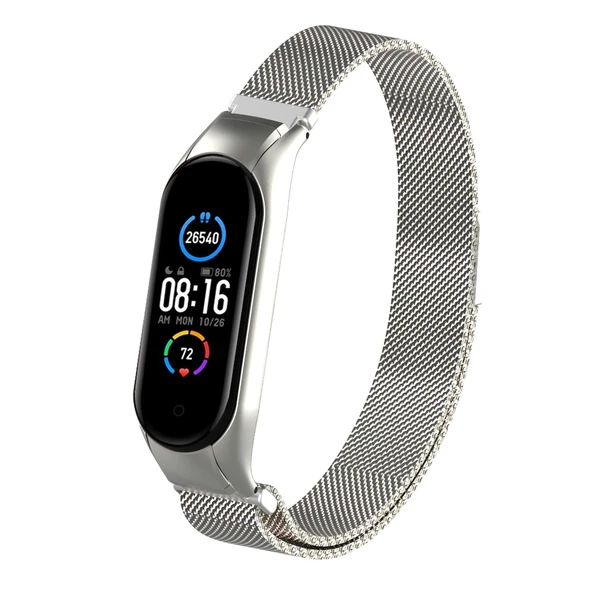 Xiaomi Mi Band 5 Milano Manyetik Paslanmaz Çelik Saat Kayışı Gri