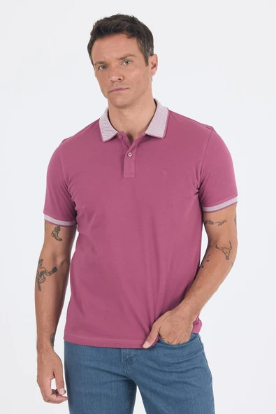 Vişne Polo Yaka Kısa Kol Cepsiz Slim Fit :%100 Pamuk Tişört 1011250182 - Resim 3