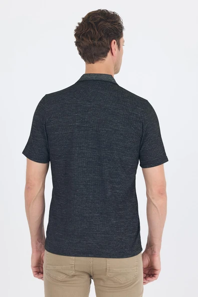 Siyah Kısa Kol Polo Yaka Cepli Classic Standart Beden Tişört 1011250172 - Resim 5