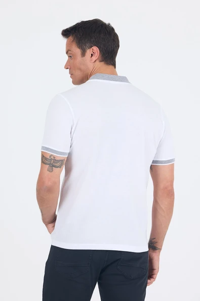 Beyaz Polo Yaka Kısa Kol Cepsiz Slim Fit :%100 Pamuk Tişört 1011250182 - Resim 5