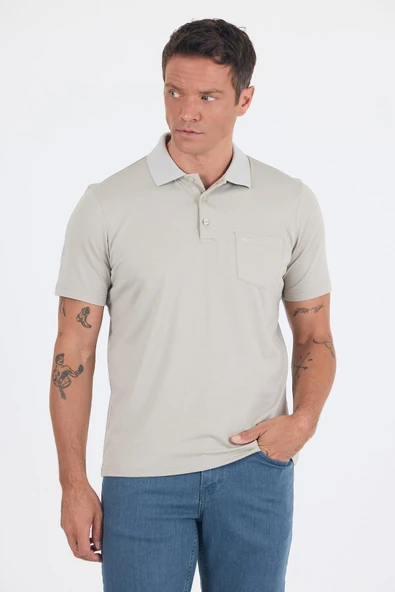 Açık Bej Kısa Kol Polo Yaka Cepli Classic Standart Beden Tişört 1011250173 ürün görseli