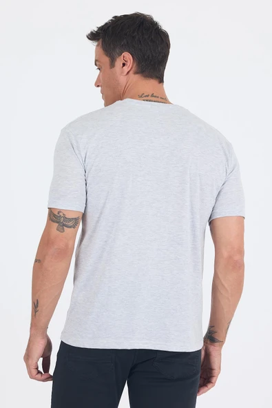 Gri Kısa Kol Düz Suprem Bisiklet Yaka Slim Fit Tişört 1011250190 - Resim 5