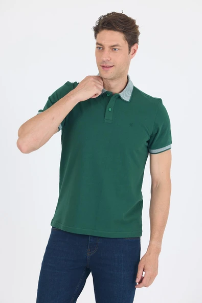 Koyu Yeşil Polo Yaka Kısa Kol Cepsiz Slim Fit :%100 Pamuk Tişört 1011250182 ürün görseli