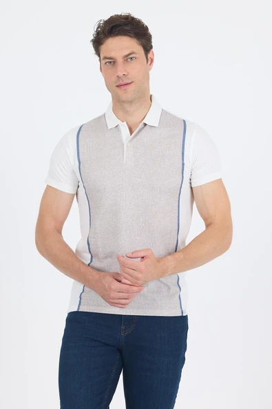 Kısa Kol Baskılı Jakarlı Polo Yaka Cepsiz Slim Fit Tişört 1011250122 ürün görseli 1