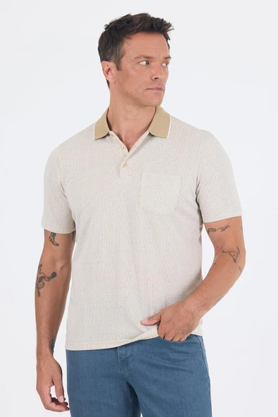 Bej Kısa Kol Polo Yaka Cepli Classic Standart Beden Tişört 1011250171 ürün görseli