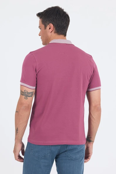 Vişne Polo Yaka Kısa Kol Cepsiz Slim Fit :%100 Pamuk Tişört 1011250182 - Resim 5