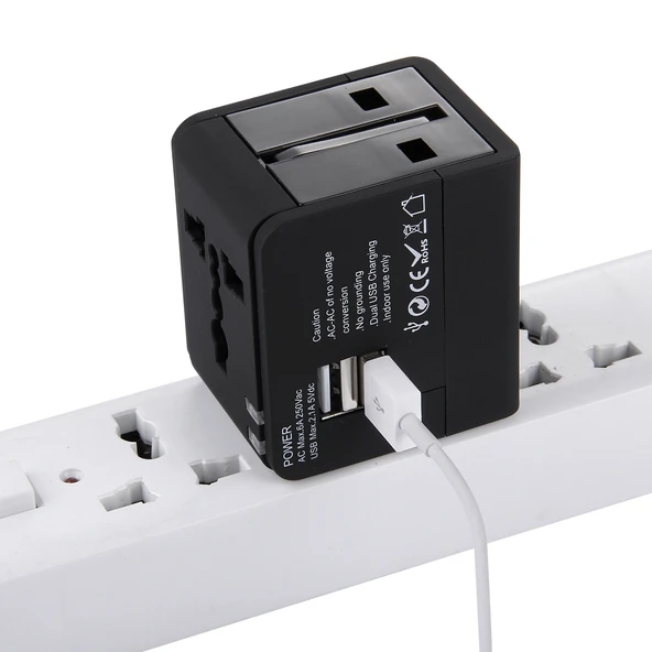 5V 2.1A Çift USB Güç Prizi Şarj Adaptörü Siyah UK EU US AU Fiş - 12