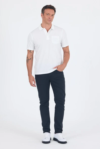 Beyaz Kısa Kol Polo Yaka Cepli Classic Standart Beden Tişört 1011250173 - Resim 2