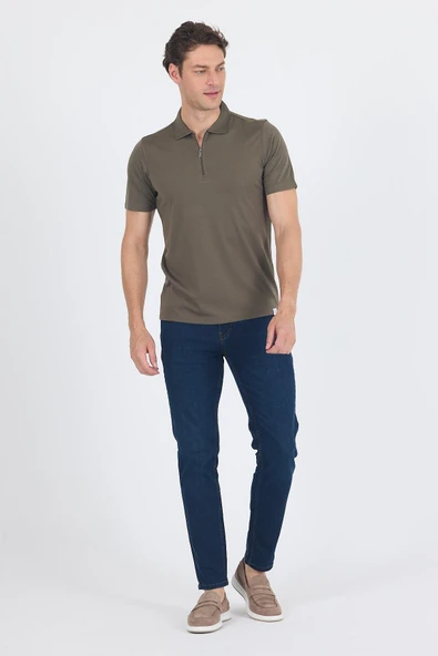 Koyu Haki Kısa Kol Düz Suprem Polo Yaka Cepsiz Esnek Casual Slim Fit Tişört 1011250161_720 - Resim 2
