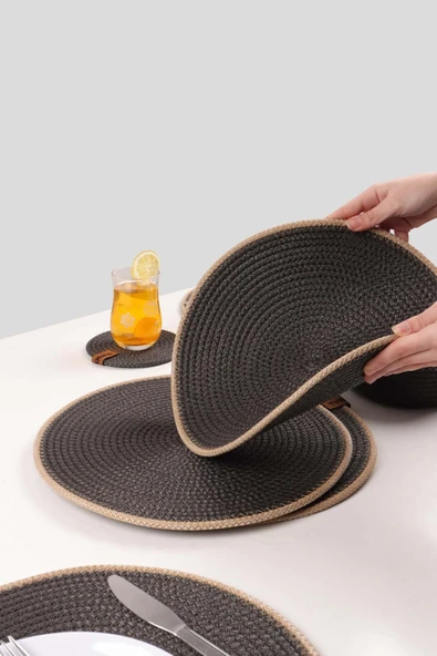 6 Adet Jüt Supla / Amerikan Servis Lux Sunum Tabak Altlığı, Sunum Supla Çeyiz Takımı Örgü Tabak Altı Yanmaz - 3