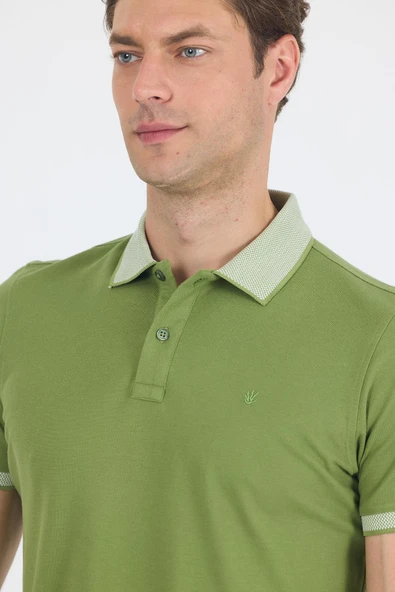 Fıstık Yeşili Polo Yaka Kısa Kol Cepsiz Slim Fit :%100 Pamuk Tişört 1011250182 - Resim 4