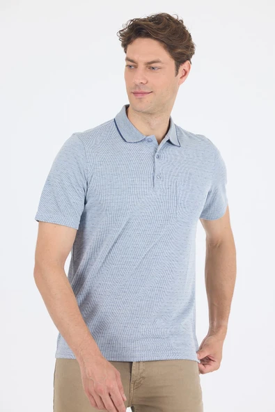 Koyu Lacivert Kısa Kol Polo Yaka Cepli Classic Standart Beden Tişört 1011250172 - Resim 3