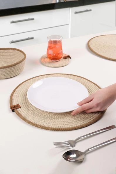 6 Adet Jüt Supla / Amerikan Servis Lux Sunum Tabak Altlığı, Sunum Supla Çeyiz Takımı Örgü Tabak Altı Yanmaz